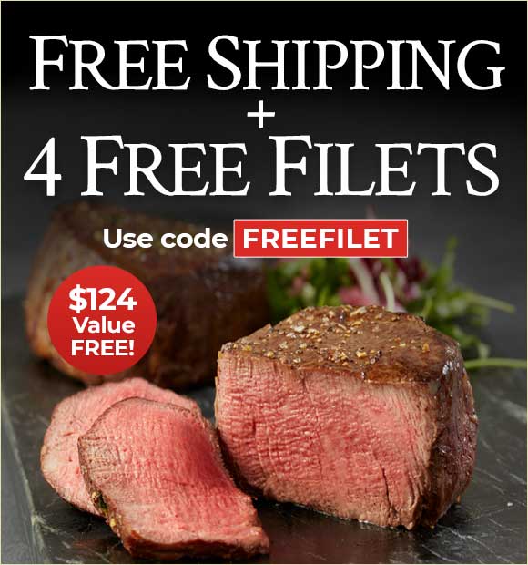 Use Code: HOTDOG to receive 4 FREE 6oz Filet Mignons Plus Free shipping on any orders of $199+.