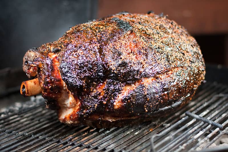 Grilled Ham with Brown Sugar Mustard and Honey Bourbon Glaze